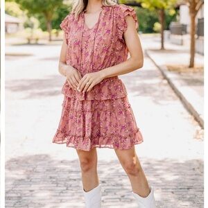Entro NWOT Women's Ditzy Floral Dress Marsala Ruffles Elastic Waist Med